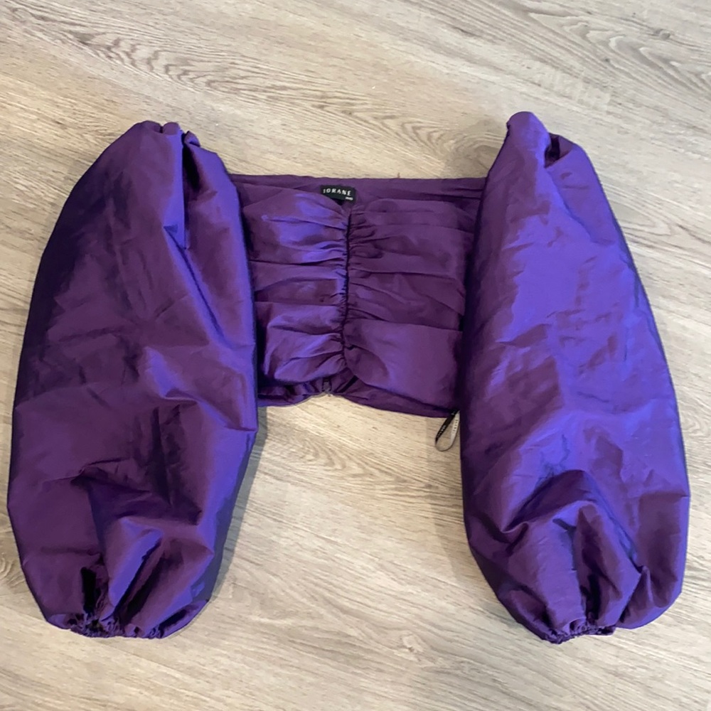 Iorane royal purple cropped top with puff sleeves xs